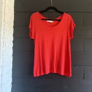[Madewell] Red Striped Tee with Split back, M